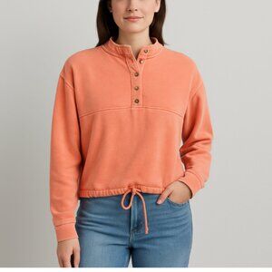 Ocean+Coast Women Distressed Coral Long Sleeve Pullover w/ Drawstring size Large